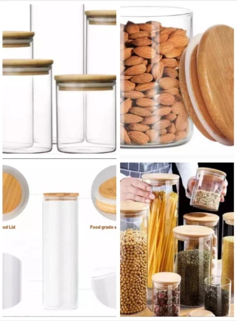 Borosilicate Glass Jars With Bamboo Lids 4 Borosilicate Glass Jars With Bamboo Lids 4