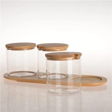 Стеклянная банка для хранения с бамбуковой крышкой