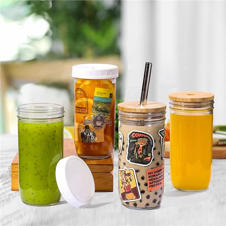 24oz Mason Jar With Bamboo Lids & Straws